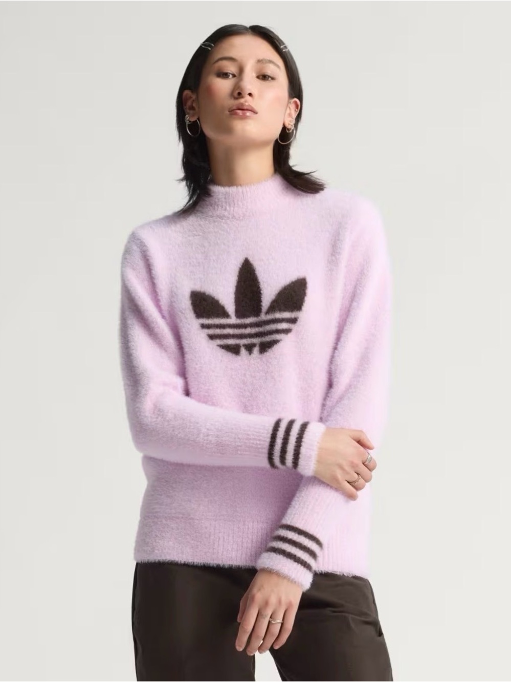 Adidas Golf Cashmere Sweater | Pink Brown Trefoil Logo | Fuzzy Knit | Small